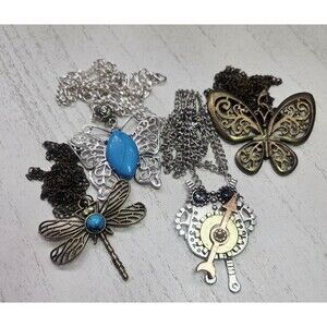 Butterfly Owl Dragonfly Necklaces Pendant Style Lot Of 4